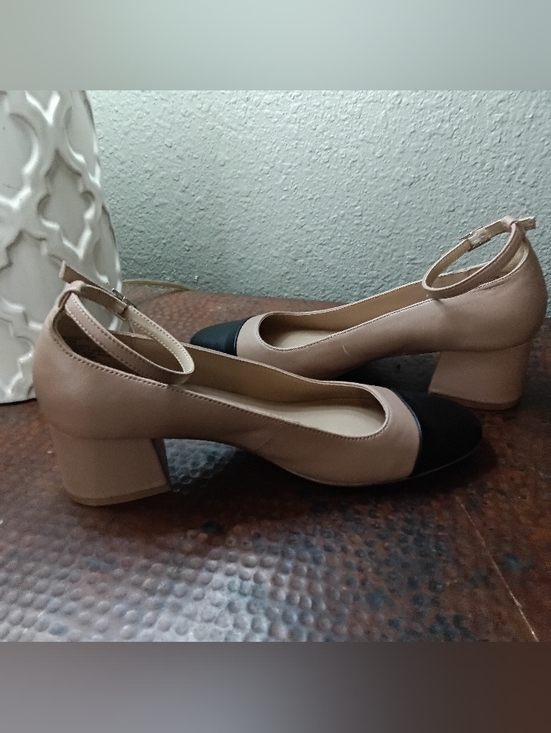Steve Madden Sz. 8.5 Tan Colorblock Eli Ankle-Strap Two-Piece Block-Heel Pumps - Picture 16 of 16